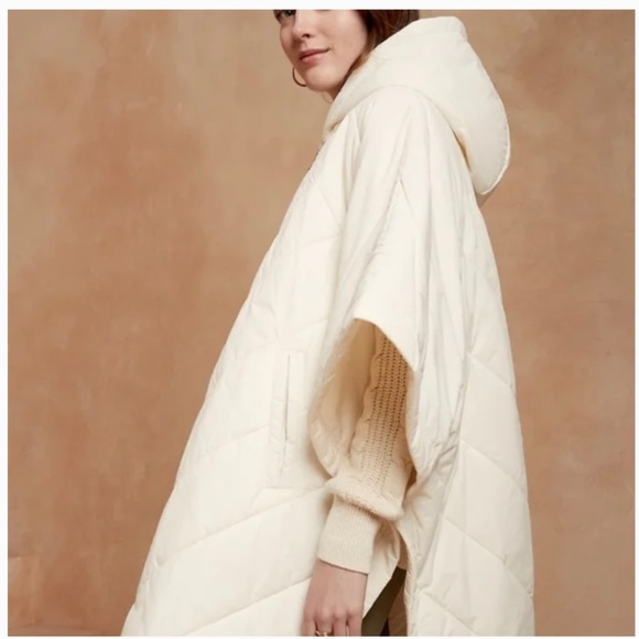 Banana Republic Zip-Up Cream/Beige Quilted Poncho S/M Bloggers Favorite - Picture 9 of 15